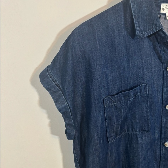 Wonderly Chambray Tunic Top Women’s Medium Blue Denim Shirt 100% Lyocell - Picture 3 of 9